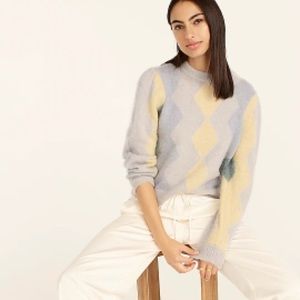 J. Crew Diamond-Checked Cropped Crewneck Sweater
